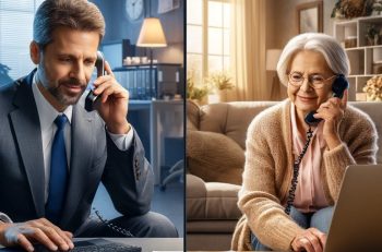 consulente al telefono con una signora cliente