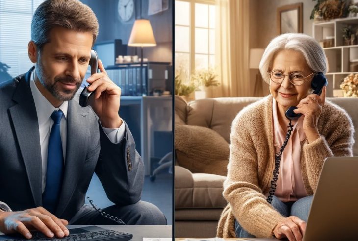 consulente al telefono con una signora cliente